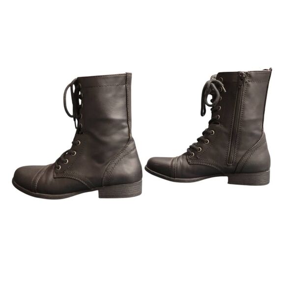 Mossimo Supply Company Black Faux Leather Lace Up Zipper Combat Boots Booties - Picture 5 of 9